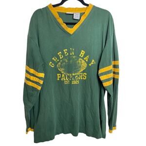 NFL Green Bay Packers Mens V Neck Long Sleeve Pullover Jersey VTG Style Shirt XL